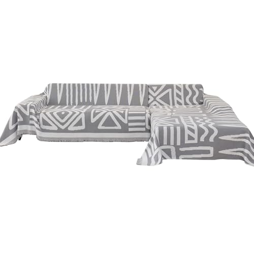 ShowyLive Sofa Überwurfdecke Sofa Überzug 2er Set für Ecksofa L-Form Sofabezug 3 Sitzer+3 Sitzer, Chenille Couch Überzug 450gsm, 180 * 300CM, Böhmisches Hellgrau von ShowyLive