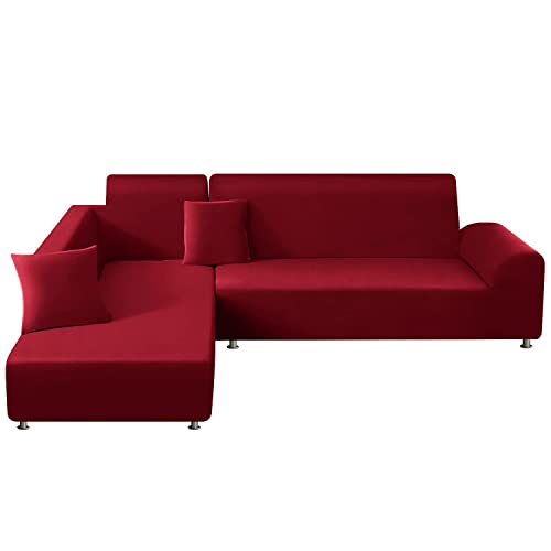 ShowyLive Sofa Überzug Couch Überzug 2er Set für Ecksofa L-Form Sofabezug 2 Sitzer+2 Sitzer, mit 2 Stück Kissenbezug, Rot von ShowyLive