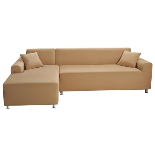 ShowyLive Sofa Überzug Couch Überzug 2er Set für Ecksofa L-Form Sofabezug 2 Sitzer+3 Sitzer, mit 2 Stück Kissenbezug, Kamel von ShowyLive