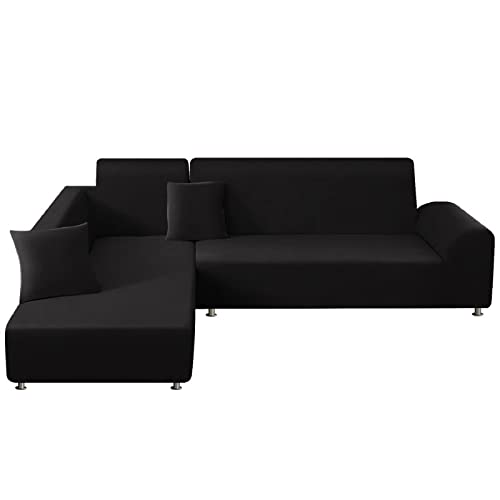 ShowyLive Sofa Überzug Couch Überzug 2er Set für Ecksofa L-Form Sofabezug 2 Sitzer+3 Sitzer, mit 2 Stück Kissenbezug, Schwarz ShowyLive Sofa Überzug Couch Überzug 2er Set für Ecksofa L-Form Sofabezug 2 Sitzer+3 Sitzer, mit 2 Stück Kissenbezug, Schwarz von ShowyLive
