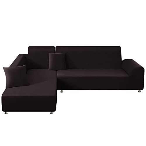ShowyLive Sofa Überzug Couch Überzug 2er Set für Ecksofa L-Form Sofabezug 3 Sitzer+3 Sitzer, mit 2 Stück Kissenbezug, Schwarz von ShowyLive