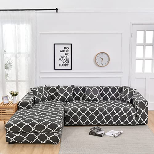 ShowyLive Sofa Überzug Couch Überzug 2er Set für Ecksofa L-Form Sofabezug 3 Sitzer+3 Sitzer, mit 4 Stück Kissenbezug, Graue Fliesen von ShowyLive