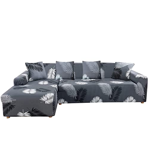ShowyLive Sofa Überzug Couch Überzug 2er Set für Ecksofa L-Form Sofabezug 3 Sitzer+4 Sitzer, mit 2 Stück Kissenbezug, Dunkelgrau von ShowyLive