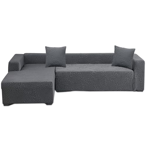 ShowyLive Sofa Überzug Couch Überzug 2er Set für Ecksofa L-Form Sofabezug 3 Sitzer+4 Sitzer, mit 2 Stück Kissenbezug, Grau Blumenmuster ShowyLive Sofa Überzug Couch Überzug 2er Set für Ecksofa L-Form Sofabezug 3 Sitzer+4 Sitzer, mit 2 Stück Kissenbezug, Grau Blumenmuster von ShowyLive