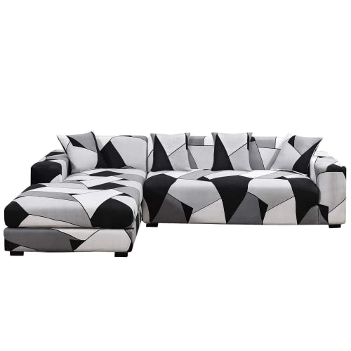 ShowyLive Sofa Überzug Couch Überzug 2er Set für Ecksofa L-Form Sofabezug 3 Sitzer+4 Sitzer, mit 2 Stück Kissenbezug, Grau-weiß ShowyLive Sofa Überzug Couch Überzug 2er Set für Ecksofa L-Form Sofabezug 3 Sitzer+4 Sitzer, mit 2 Stück Kissenbezug, Grau-weiß von ShowyLive