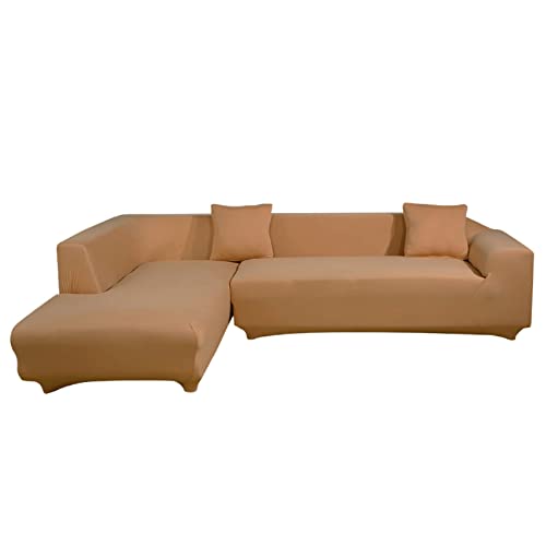 ShowyLive Sofa Überzug Couch Überzug 2er Set für Ecksofa L-Form Sofabezug 3 Sitzer+4 Sitzer, mit 2 Stück Kissenbezug, Kamel von ShowyLive