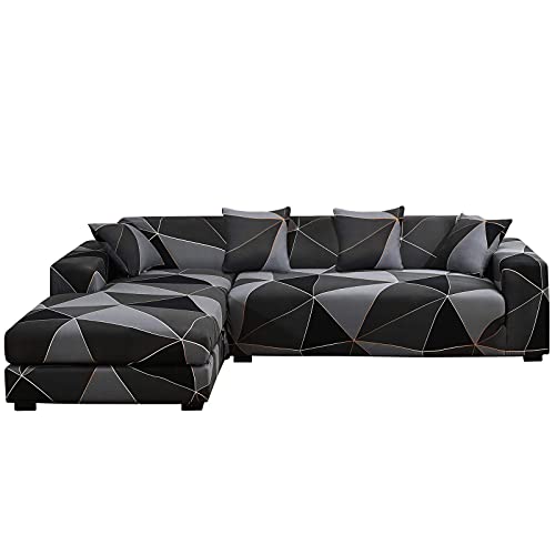 ShowyLive Sofa Überzug Ecksofa L Form Couch Überzug 2er Set Elastische Stretch mit 2 Stück Kissenbezug, Sofaüberwürfe Universal-Couchbezug 2 Sitzer+2 Sitzer, Schwarze Karos von ShowyLive