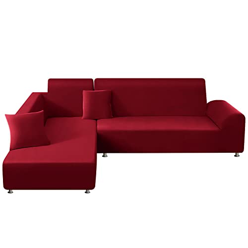 ShowyLive Sofa Überzug Couch Überzug 2er Set für Ecksofa L-Form Sofabezug 2 Sitzer+3 Sitzer, mit 2 Stück Kissenbezug, Rot von ShowyLive