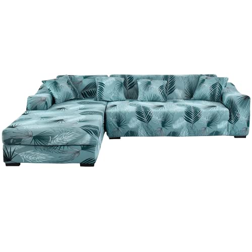 ShowyLive Sofa Überzug Ecksofa L Form Couch Überzug 2er Set Elastische Stretch mit 2 Stück Kissenbezug (3 Sitzer+3 Sitzer, hellgrün) von ShowyLive