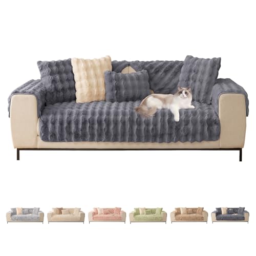 ShowyLive Sofa überzug Sofabezug 3/2/1/4 Sitzer Ecksofa L Form Sofaüberwurf Super Weiche Dicke Flauschige Couch Bezug Sofaschoner rutschfest Hund Katze (Dunkelgrau, 45 * 45CM Kissenbezug) von ShowyLive