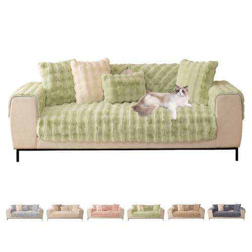 ShowyLive Sofa überzug Sofabezug 3/2/1/4 Sitzer Ecksofa L Form Sofaüberwurf Super Weiche Dicke Flauschige Couch Bezug Sofaschoner rutschfest Hund Katze (Grün, 70 * 150 cm) von ShowyLive