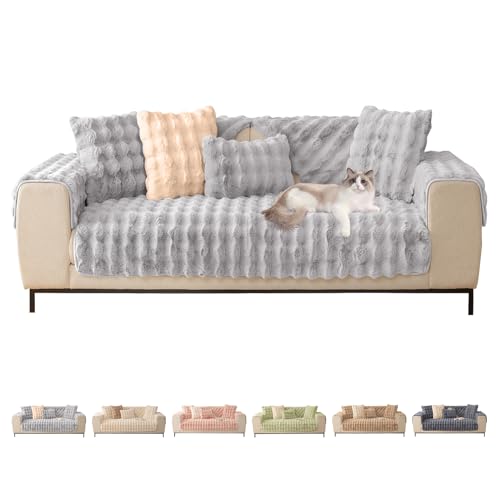 ShowyLive Sofa überzug Sofabezug 3/2/1/4 Sitzer Ecksofa L Form Sofaüberwurf Super Weiche Dicke Flauschige Couch Bezug Sofaschoner rutschfest Hund Katze (Hellgrau, 70 * 210 cm) von ShowyLive