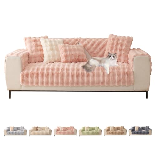 ShowyLive Sofa überzug Sofabezug 3/2/1/4 Sitzer Ecksofa L Form Sofaüberwurf Super Weiche Dicke Flauschige Couch Bezug Sofaschoner rutschfest Hund Katze (Rosa, 90 * 240 cm) von ShowyLive