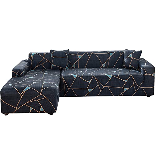 ShowyLive Sofa Überzug Couch Überzug 2er Set für Ecksofa L-Form Sofabezug 3 Sitzer+3 Sitzer, mit 4 Stück Kissenbezug, Blauer Sternenhimmel von ShowyLive