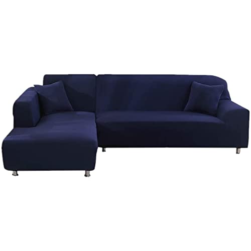 ShowyLive Sofa Überzug Couch Überzug 2er Set für Ecksofa L-Form Sofabezug 3 Sitzer+3 Sitzer, mit 2 Stück Kissenbezug, Dunkelblau von ShowyLive