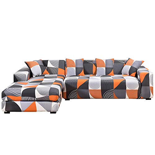 ShowyLive Sofa Überzug Couch Überzug 2er Set für Ecksofa L-Form Sofabezug 3 Sitzer+3 Sitzer, mit 4 Stück Kissenbezug, Orange von ShowyLive