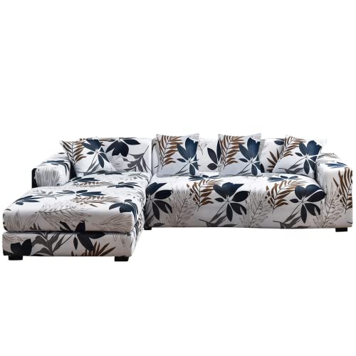 ShowyLive Sofa Überzug Couch Überzug 2er Set für Ecksofa L-Form Sofabezug 3 Sitzer+3 Sitzer, mit 4 Stück Kissenbezug, Blume von ShowyLive