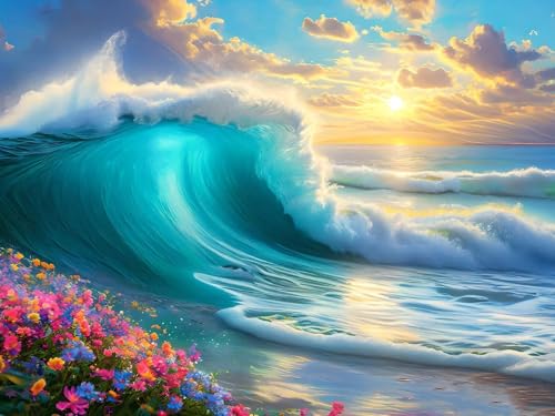 Malen Nach Zahlen Erwachsene Meer Meereswelle Malen Nach Zahlen Kinder mit 3-Pinseln und Acrylfarbe Diy Set, Paint by Numbers Adult Leinwand Handgemalt öLgemäLde Kit Als Geschen 30x20cm s-7646 von Shozhoo