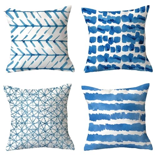 Wasserdichte Kissenbezug 45x45cm 4 Stück Doppelseitig Halo Dekorative Pillow Outdoor Kissen Wasserfest Blau Weich Kissenbezüge Werden für Sofakissen Garten Deko Schlafzimmer Couchkissen U-1764 von Shozhoo