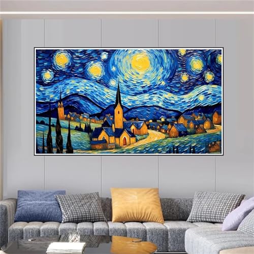 Van Gogh Diamond Painting Set, DIY 5D Diamant Painting Bilder Erwachsene Stickerei Sternenhafte Nacht Diamond Art Painting Malen Nach Zahlen Full Diamant Malerei Gem Crystal Art Deko 140x80cm Z-10286 von Shozhoo