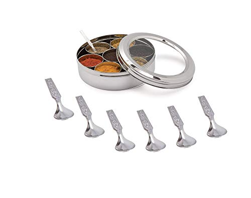 Shradha Trading Masala Dabba Edelstahl Transparent - 7 Behälter Stahl Masala Box Küche Gewürzbox Shradha Trading Masala Dabba Edelstahl Transparent - 7 Behälter Stahl Masala Box Küche Gewürzbox von Shradha Trading