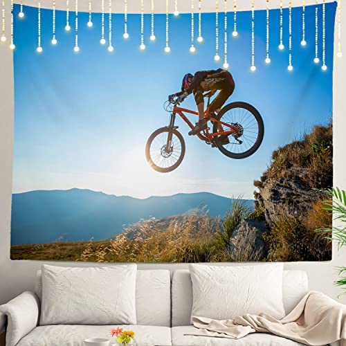 Shrahala Blauer Wandteppich für Radfahren, Mountainbike, blauer Sport, blauer Himmel, Wandbehang, Dekoration, Polyesterfaser, weißer Saum, für Schlafsaal, Zimmer, Schlafzimmer, 150 x 210 cm von Shrahala