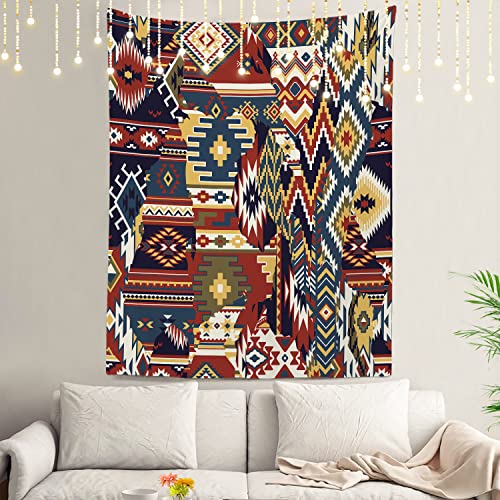 Shrahala Brauner ethnischer Navajo-Wandteppich, roter Indianer-Tribal-Wandbehang, großer Wandteppich, Dekoration, Polyesterfaser, weißer Saum, für Schlafsaal, Schlafzimmer, 150 x 100 cm von Shrahala