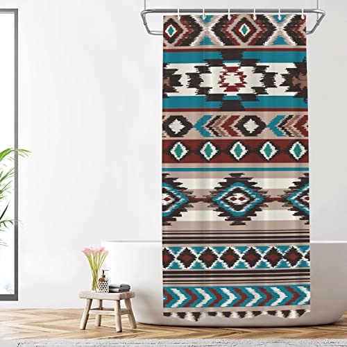 Shrahala Brown Ethnicl Aztec Decorative Shower Curtain, Vintage Red Ethnic Native American Bathroom Décor Polyester Fiber Waterproof with Plastic Rings for Shower Stall Bathtubs 72 x 36 in von Shrahala