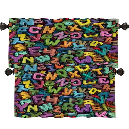 Shrahala Bunte Alphabet-Kunst-Verdunkelungsvorhänge für Fenster, Alphabet, Kinder-Küchenvorhänge, Sets für Fenster, wärmeisoliert, Badezimmer-Fenstervorhang, 2 Stück, 132 x 45 cm Shrahala Bunte Alphabet-Kunst-Verdunkelungsvorhänge für Fenster, Alphabet, Kinder-Küchenvorhänge, Sets für Fenster, wärmeisoliert, Badezimmer-Fenstervorhang, 2 Stück, 132 x 45 cm von Shrahala