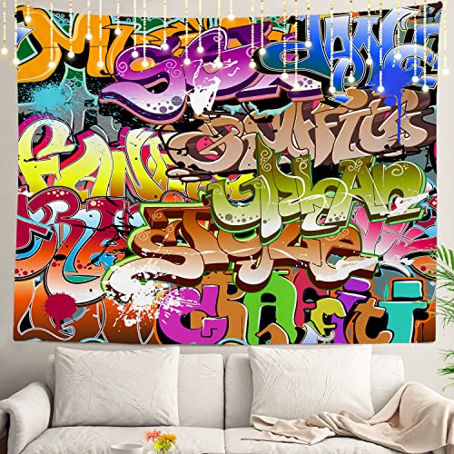 Shrahala Bunter Funky Graffiti Wandteppich, Wandbehang, großer Wandteppich, Dekoration, Polyesterfaser, weißer Saum, für Wohnheim, Schlafzimmer, 130 x 150 cm von Shrahala