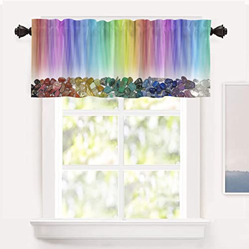 Shrahala Chakra Rainbow Space Kitchen Valances Half Window Curtain, The Chakra Rainbow Kitchen Valance for Window Ink Printing Kitchen Valances Curtains for Kitchen Decoration 52x18 inch von Shrahala