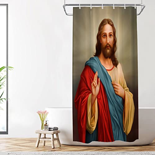 Shrahala Christ Scene Decorative Shower Curtain, Divine Mercy of Jesus Christ Christian God Bathroom Décor Polyester Fiber Waterproof with Plastic Rings for Shower Stall Bathtubs 72 x 36 in von Shrahala