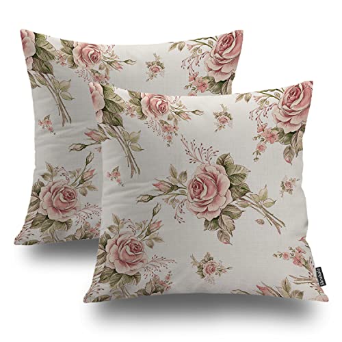 Shrahala Flower Vintage Watercolor Roses Decorative Throw Pillow Cover, Art Victorian Rose Square Pillowcase Linen Blended Single Side for Bedroom Living Room Set of 2 (18 x 18 in) von Shrahala