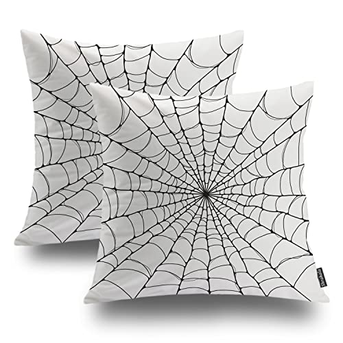 Shrahala Isolated Spider Web Decorative Throw Pillow Cover, Cartoon Black Spider Web Silhouette Square Pillowcase Blended Double-Sided No Inserts for Bedroom Living Room Set of 2 (18 x 18 in) von Shrahala