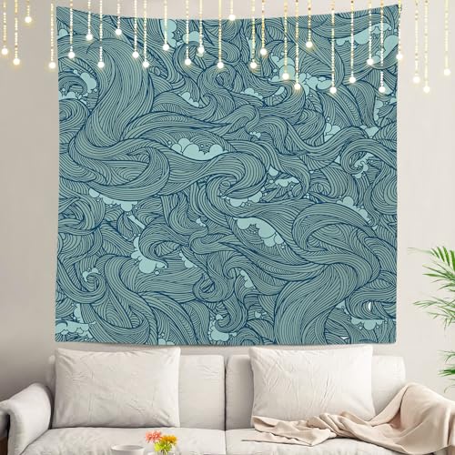 Shrahala Japanese Tapestry, Japanese Illustration Ocean Decor Design Wall Hanging Large Tapestry Psychedelic Tapestry Decorations Bedroom Living Room Dorm(59.1 x 59.1 Inches, Blue 5) von Shrahala