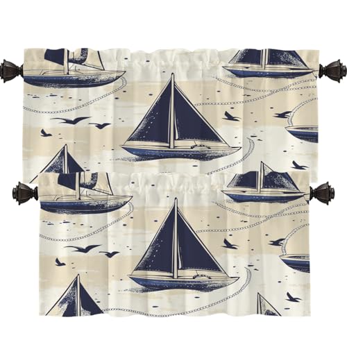 Shrahala Maritime Ozean-Verdunkelungsvorhänge für Fenster, Boot, nautische Elemente, Küchenvorhänge, Sets für Fenster, wärmeisoliert, Badezimmer-Fenstervorhang, 2 Stück, 132 x 45 cm Shrahala Maritime Ozean-Verdunkelungsvorhänge für Fenster, Boot, nautische Elemente, Küchenvorhänge, Sets für Fenster, wärmeisoliert, Badezimmer-Fenstervorhang, 2 Stück, 132 x 45 cm von Shrahala