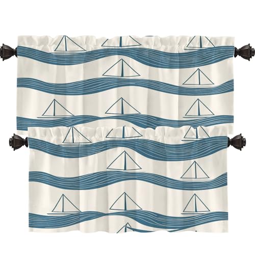 Shrahala Maritime Ozean-Verdunkelungsvorhänge für Fenster, Segelwelle, Küchenvorhänge, Sets für Fenster, wärmeisoliert, Badezimmer-Fenstervorhang, 2 Stück, 132 x 45 cm Shrahala Maritime Ozean-Verdunkelungsvorhänge für Fenster, Segelwelle, Küchenvorhänge, Sets für Fenster, wärmeisoliert, Badezimmer-Fenstervorhang, 2 Stück, 132 x 45 cm von Shrahala