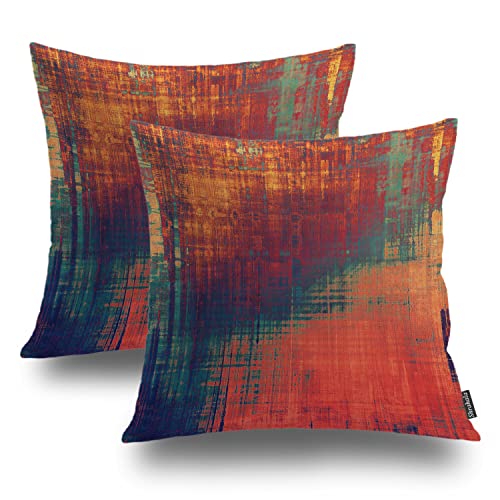 Shrahala Orange Art Oil Decorative Throw Pillow Cover, Green Abstract Painting Square Pillowcase Blended Double-Sided No Inserts for Bedroom Living Room Set of 2 (18 x 18 in) von Shrahala