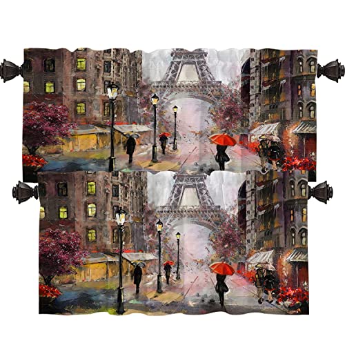 Shrahala Paris Street View Kitchen Valances, Eiffel Tower People Under a Red Umbrella Half Window Curtain Window Treatment Multilayer Polyester Blackout for Living Room Bathroom 2 Pack 52 x 18 in Shrahala Paris Street View Kitchen Valances, Eiffel Tower People Under a Red Umbrella Half Window Curtain Window Treatment Multilayer Polyester Blackout for Living Room Bathroom 2 Pack 52 x 18 in von Shrahala
