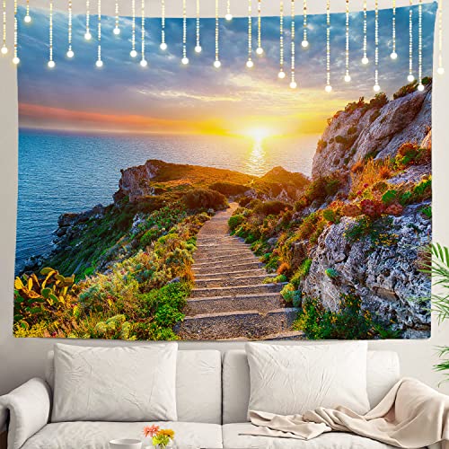 Shrahala Schöner dramatischer Wandteppich mit Frühlings-Sonnenuntergang, Insel Sizilien, Naturschutz, Wandbehang, großer Wandteppich, psychedelische Dekorationen, Schlafsaal (99.4x150 cm, bunt) von Shrahala