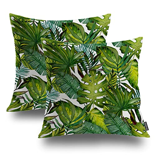 Shrahala Tropical Leaf Decorative Throw Pillow Cover, Beautiful Watercolor Tropical Jungle Floral with Palm and Cushion Case for Sofa Bedroom Throw Pillow Case, 16 X 16 Inches von Shrahala