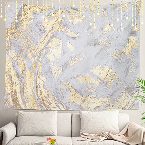 Shrahala Wandteppich, Weiß und Gold, Retro-Farbe, abstrakter Wandbehang, groß, psychedelische Tapisserie, Dekorationen, Schlafzimmer, Wohnzimmer, Wohnheim (130 x 140 cm, Grau Gold) von Shrahala