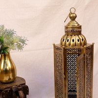 Vintage Traditionelle Laterne | Hängelampe Antik Gold Poliertes Eisen Handwerk von ShrangiFashions