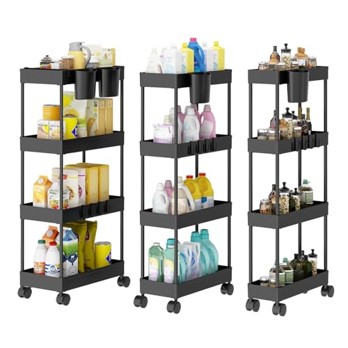 Shrivee 3PCS 4 Ebenen Aufbewahrungswagen mit Rollen, Platzsparender Mobiler Schmaler Badezimmerwagen, Minimalistisch allzweckwagen für Bad & Küche, Schwarz Shrivee 3PCS 4 Ebenen Aufbewahrungswagen mit Rollen, Platzsparender Mobiler Schmaler Badezimmerwagen, Minimalistisch allzweckwagen für Bad & Küche, Schwarz von Shrivee