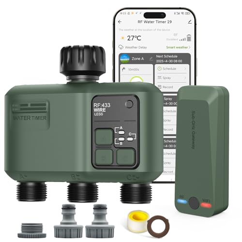 Shrivee Smart Bewässerungscomputer WLAN mit 3 Zonen Ausgängen Programme Bewässerungssystem mit Regenverzögerung/Automatische Bewässerung, Ideal für Gewächshaus & Garten von Shrivee