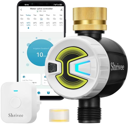 Shrivee Bewässerungscomputer WLAN mit Messing-Wassereinlass, APP-Steuerung über 2,4 GHz WLAN und Bluetooth, Niederschlagsverzögerung, manueller/automatischer Bewässerungscomputer von Shrivee