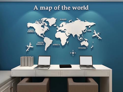 Shuanghao Wand Aufkleber Dekoration Aesthetic Wandbild Wandtattoo 3D Acrylglas Kunst Rubbel-Weltkarte World a Map of the Wall Spiegel Wand Dekoration Aufkleber für Wohnung Zimmer Modern weiß Klein von Shuanghao