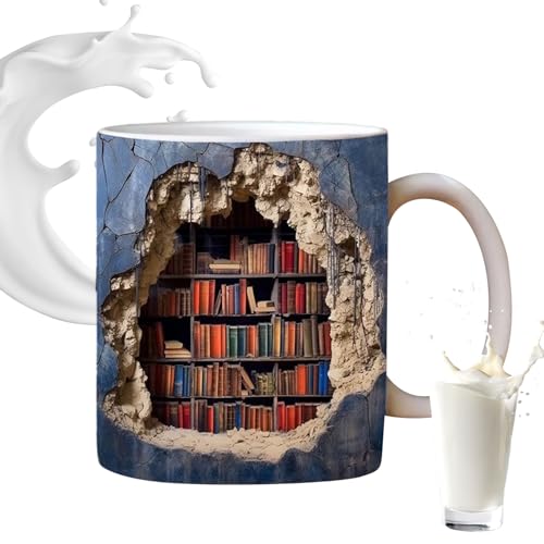 3D Bücherregal Tasse, Bibliothek Bücherregal Becher, Lustige 3D Buch Keramik Kaffeetasse, Neuartige Kaffeebecher Mit Flachem 3D Muster, 3D Kaffeetasse Ein Fantastisches Geschenk Für Bücherliebhaber von Shuangliao