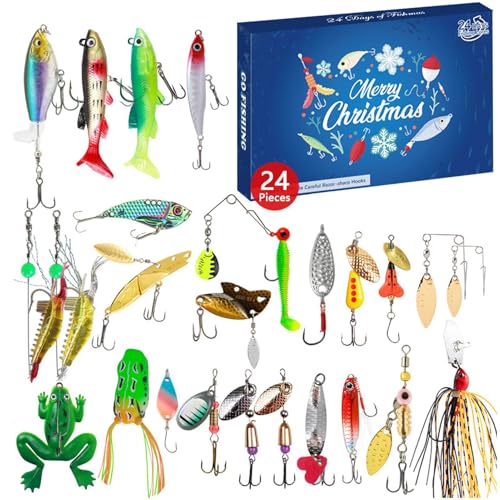 Adventskalender Zum | Lustiger Angel Adventskalender 2024 | 24 Tage Angelköder Weihnachts Countdown Kalender | Köder Set Adventskalender | 2024 Weihnachten Überraschung Geschenk von Shuangliao