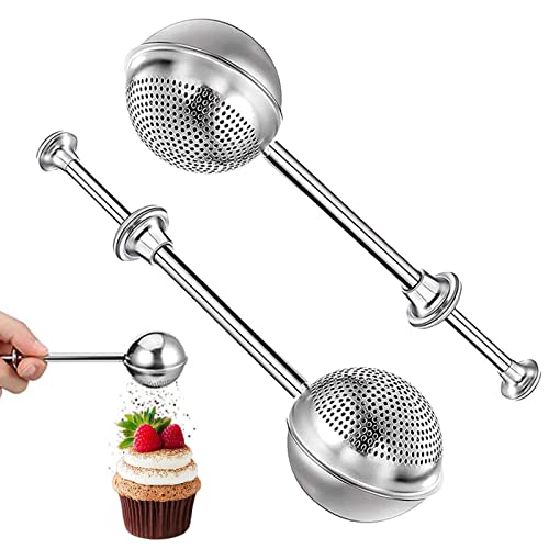 Edelstahl Mehlsieb, Edelstahl Mehlspender Shaker, Mehlsieb Puderzuckerstreuer, 2 Stück Puderzuckerstreuer Aus Edelstahl Mit Federgriff, Für Backwerkzeuge Staubbestäuben Mehlstab von Shuangliao